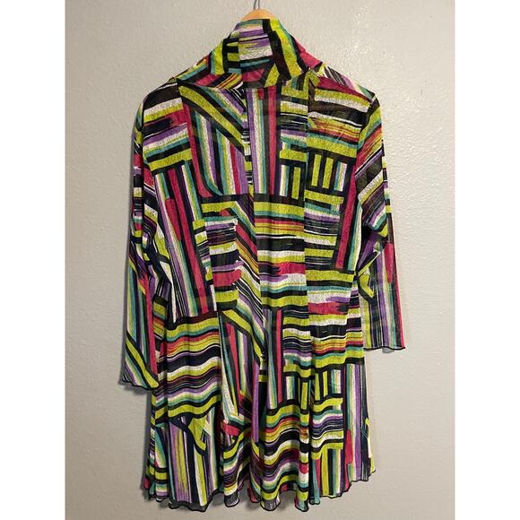 Ali Miles Cardigan Womens Large Multicolor Open Front Stripe Lightweight Sheer - Picture 2 of 9